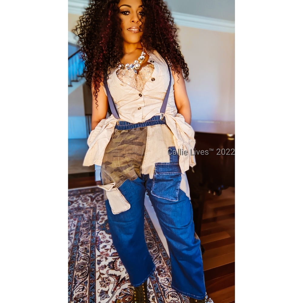 Callie Trifecta: Mixed Denim Khaki Camo Cargo Harem Jeans 3 Pack SML